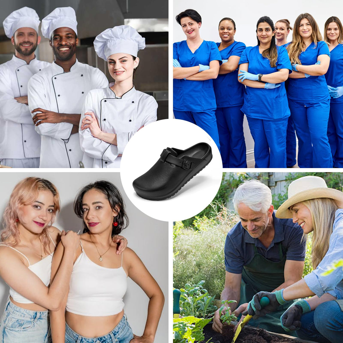 Arch Support Work Clogs Slip Resistant Shoes for Chef Nurse Black