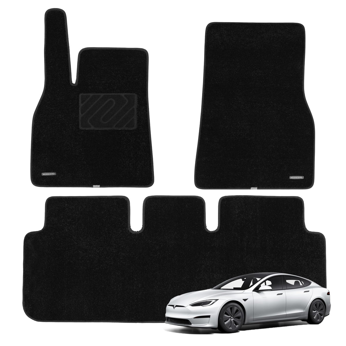 Carpet Floor Mats for Tesla Model S 2021-2026, 3Pc