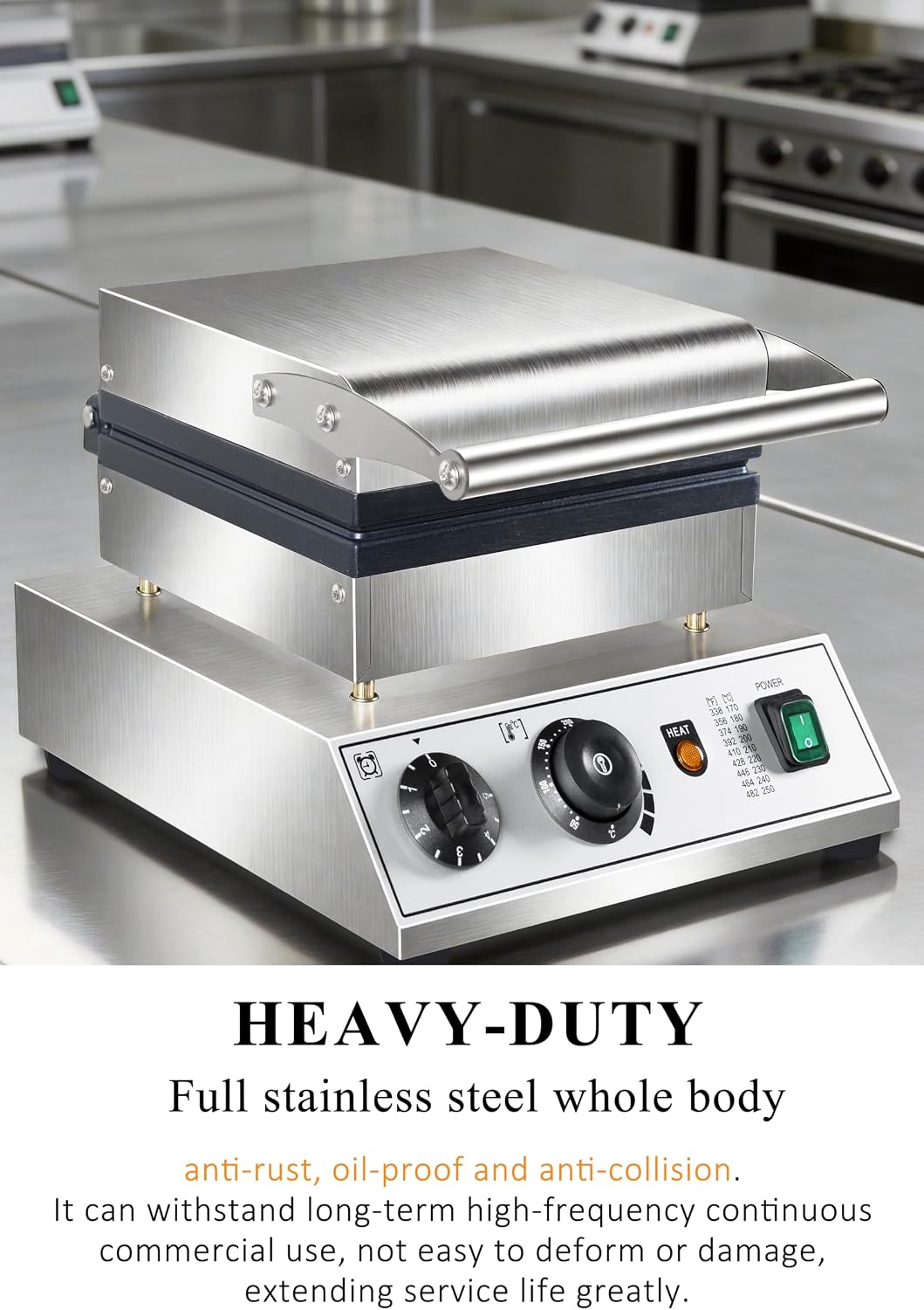 1600W Commercial 2-Slice Rectangular Belgian Waffle Maker