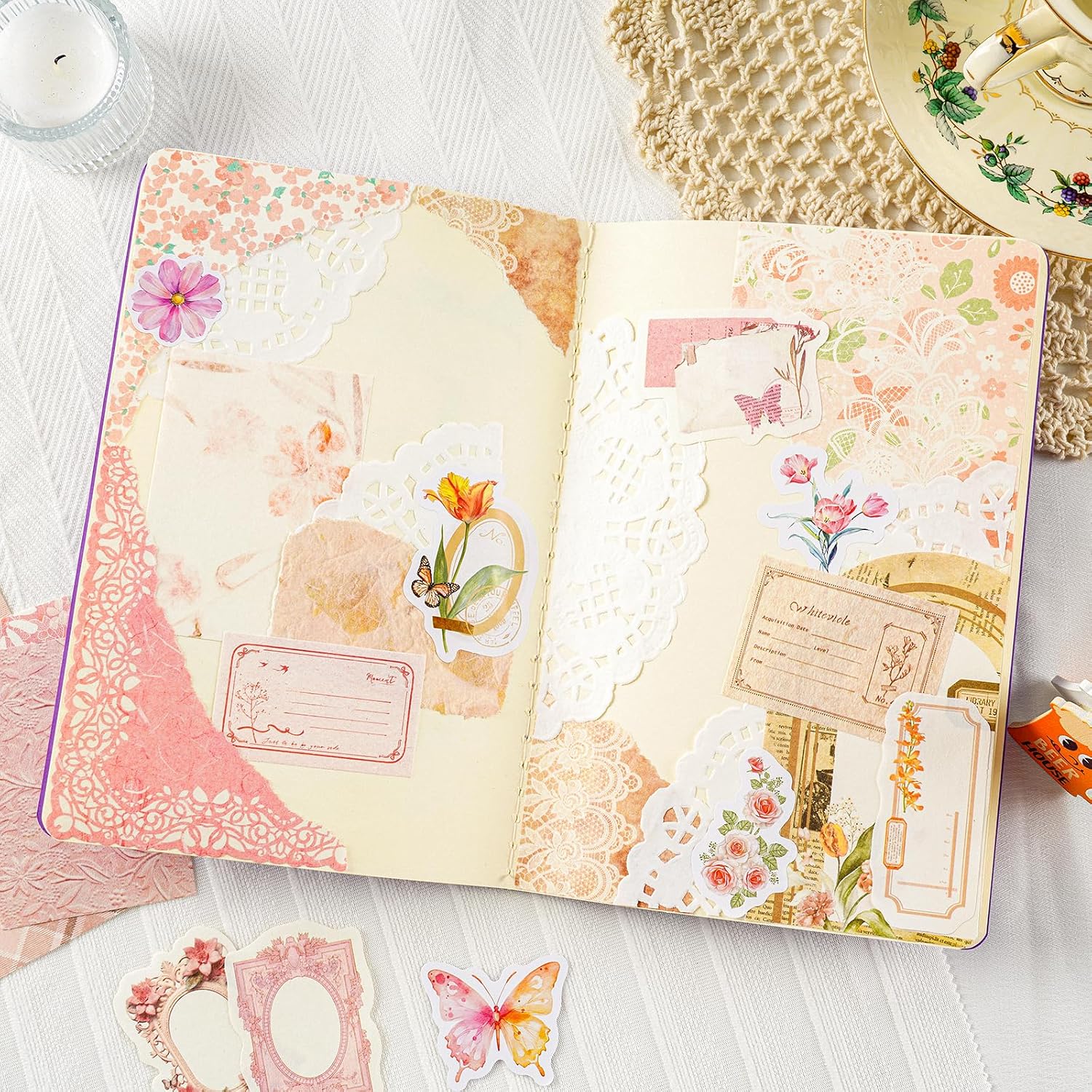 560 Sheets Floral Scrapbook Paper with Stickers Assorted Set, 7 Colors Scrapbooking Paper Vintage Scrapbook Supplies