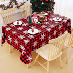 Christmas Rectangle Table Cloth, Waterproof Vinyl Tablecloth with Flannel Backing, Wipeable Bufflo Checked Snowflake