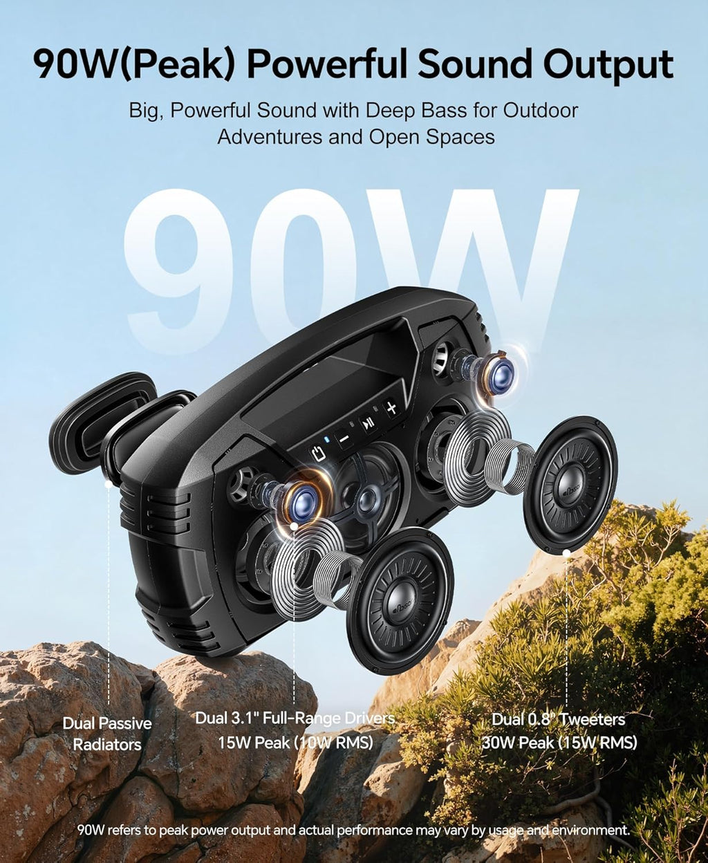 IPX7 Waterproof Outdoor Bluetooth Speaker, Wireless, 90W(Peak), 32H Playtime, Floating Design, Deep Bass & Loud