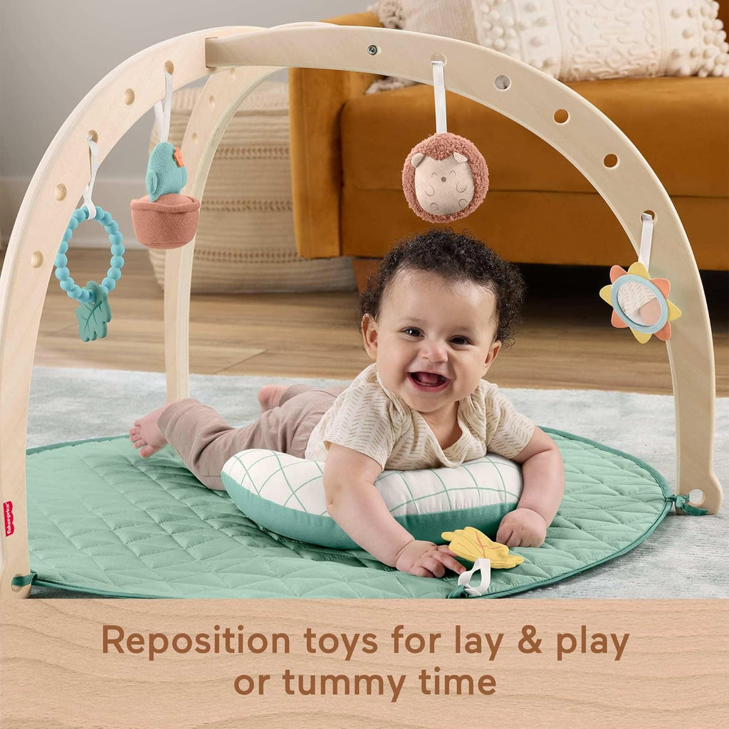Fisher-Price Wood Baby Playmat Lay & Play Deluxe Activity Gym with Wooden Frame & Tummy Time Sensory Toys for