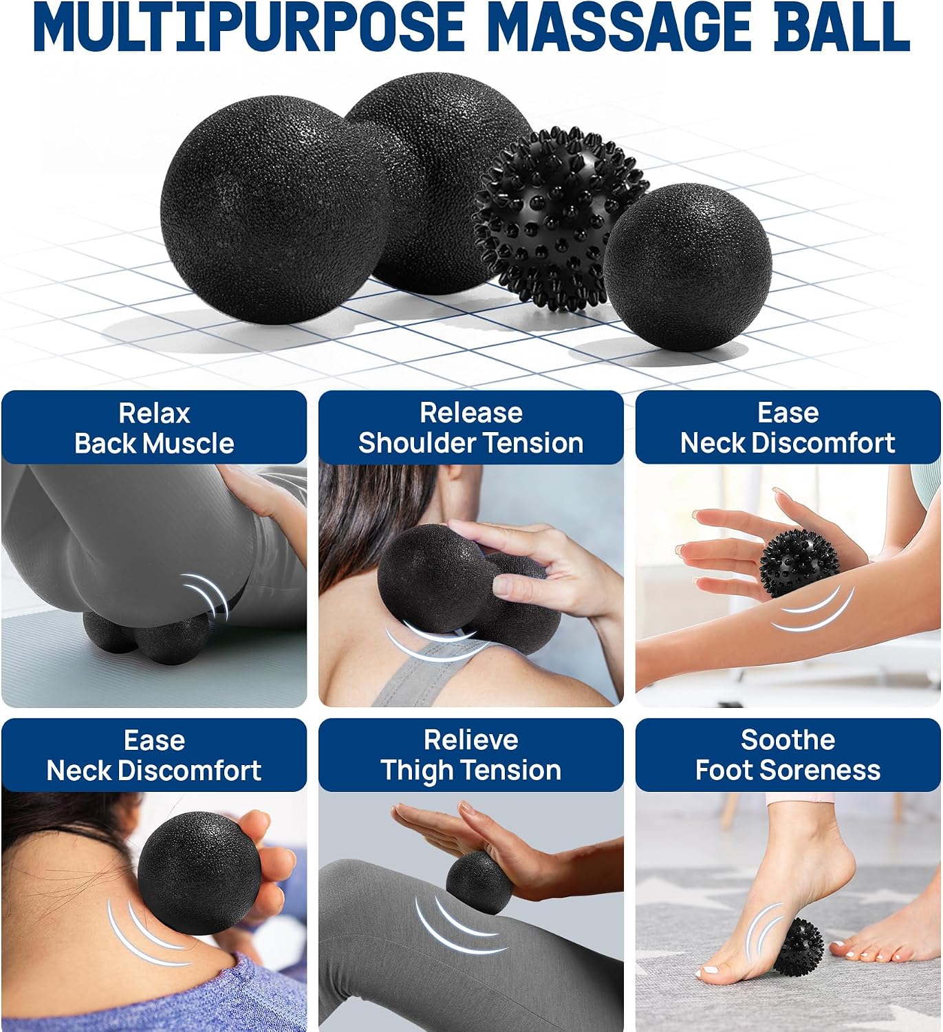 Foam Muscle Roller Set, 7-in-1 High-Density Set of Back Roller, Fascia Massage Tool, Stretch Strap, Spiky, Peanut &