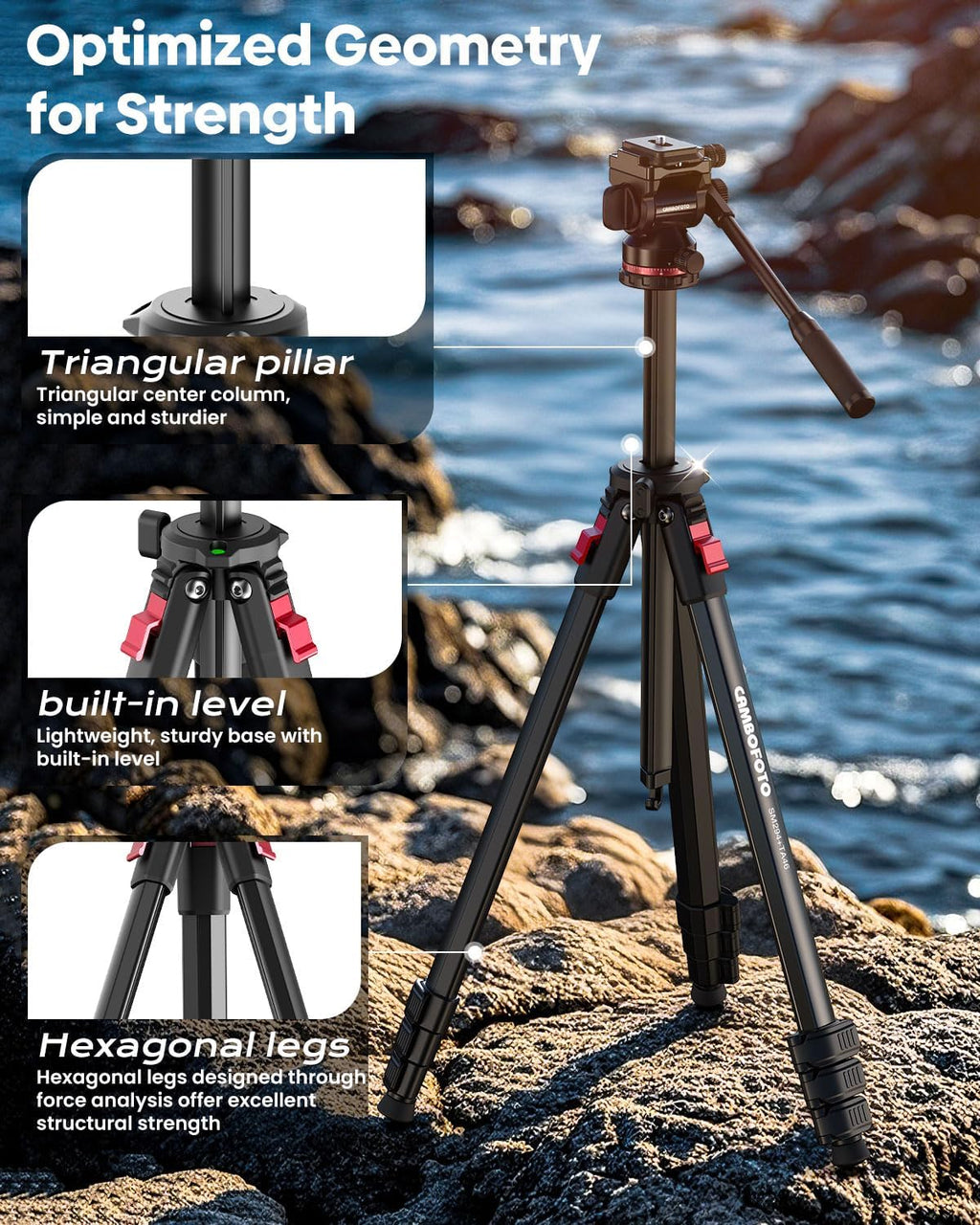 68" Heavy Duty Tripod, Video Tripod with Fluid Head | Aluminum Camera Tripod, 1/4" Smooth Pan/Tilt Head for