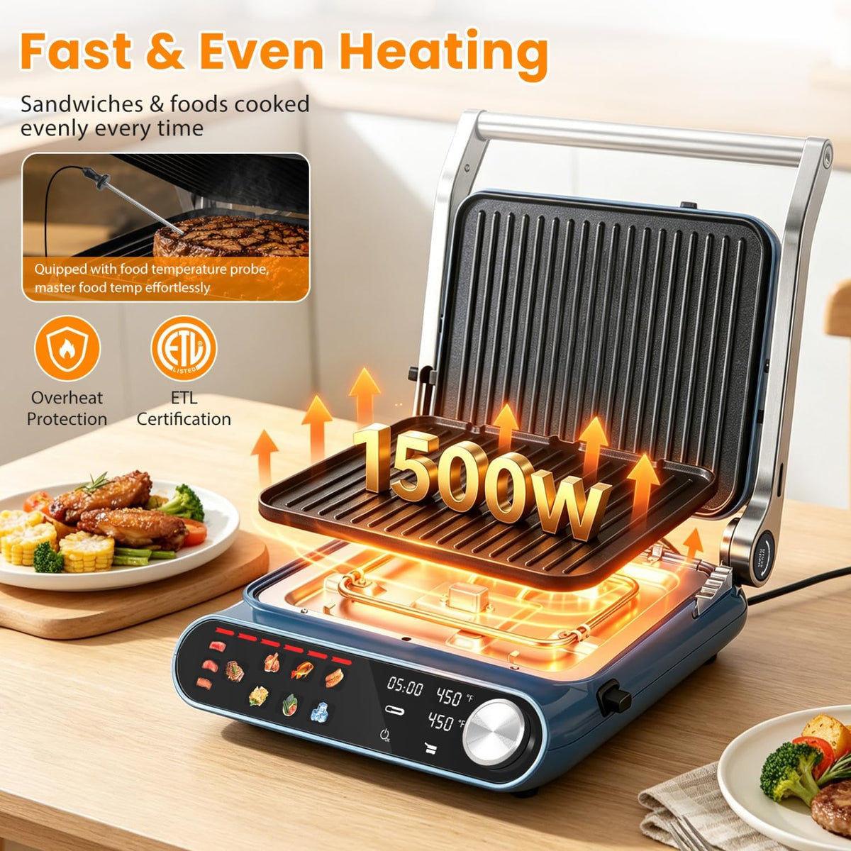 7-in-1 Panini Press Sandwich Maker, Electric Indoor Grill