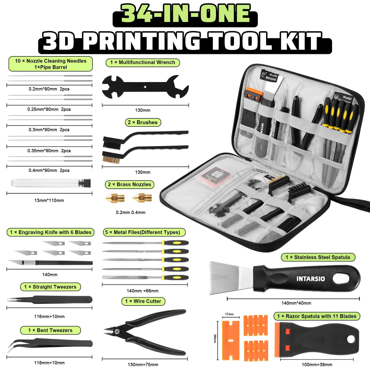 3D Printer Tools Kit, 34pcs 3D Printer Accessories for All FDM/SLA Printers Includes Nozzle Cleaning, Removal