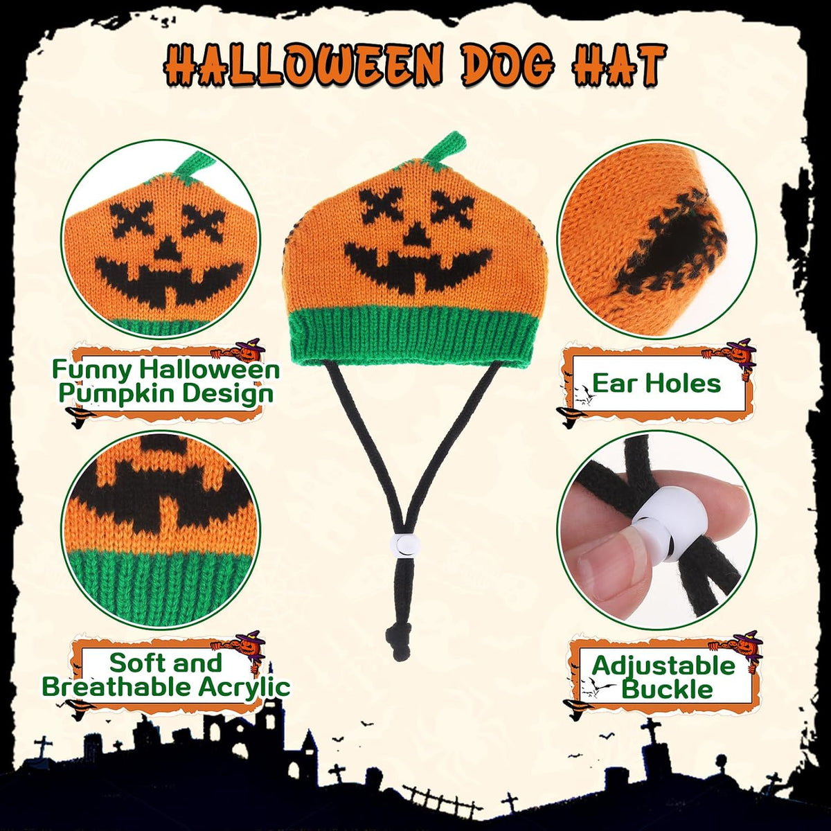 Halloween Dog Costumes Hat Scarf Set Knit, 2 Pcs Pet Halloween Pumpkin Costume Outfit Funny Holiday Cosplay