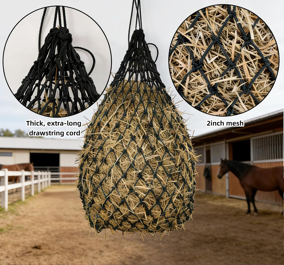 Ultra Slow Feed 2"x2" Holes 40” Hay Net for Horses and livestocks,Strong Load-Bearing Hay Bag Hanging for Horse