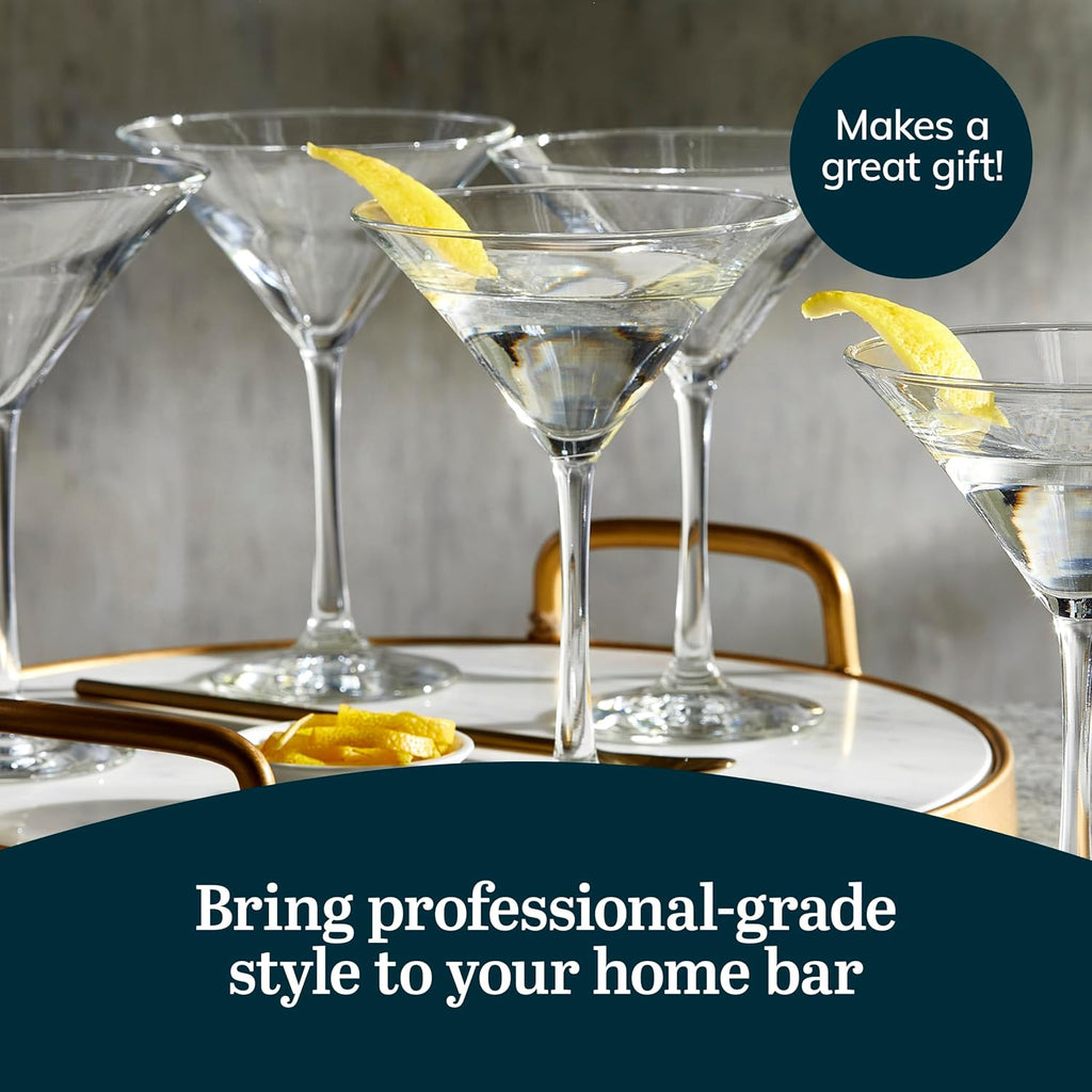 Entertaining Essentials Martini Glasses Set of 6, Tall, Slender, Triangular-Shaped Cocktail Glasses, Classic Martini