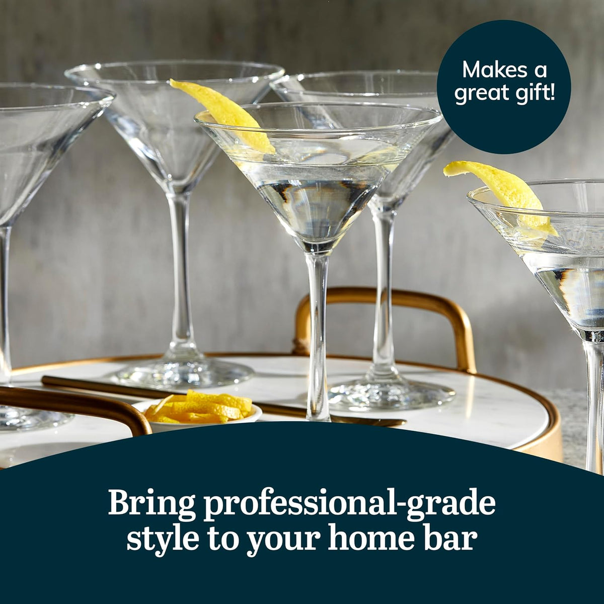 Entertaining Essentials Martini Glasses Set of 6, Tall, Slender, Triangular-Shaped Cocktail Glasses, Classic Martini