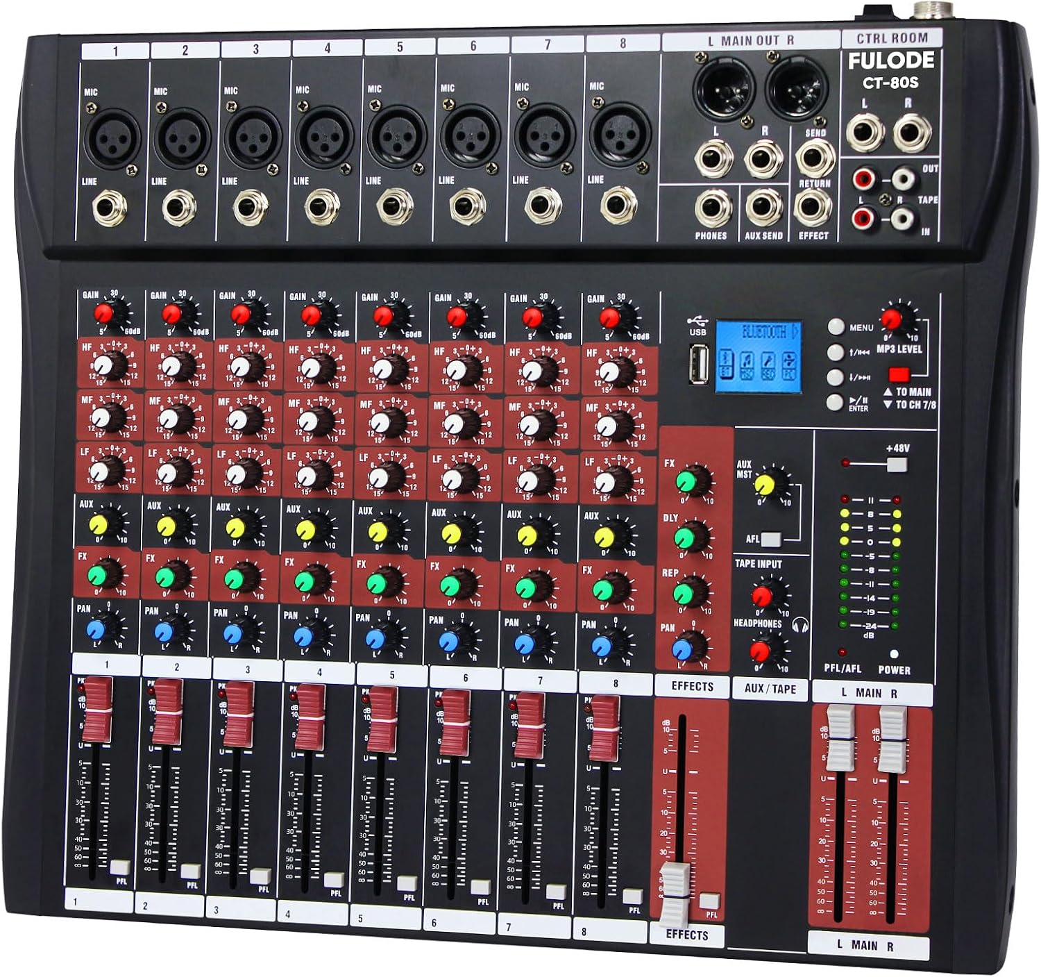 Audio Mixer 8 Channel, CT-80S Professional Sound System Mixer Board DJ Mixing Console with Reverb MP3 Player
