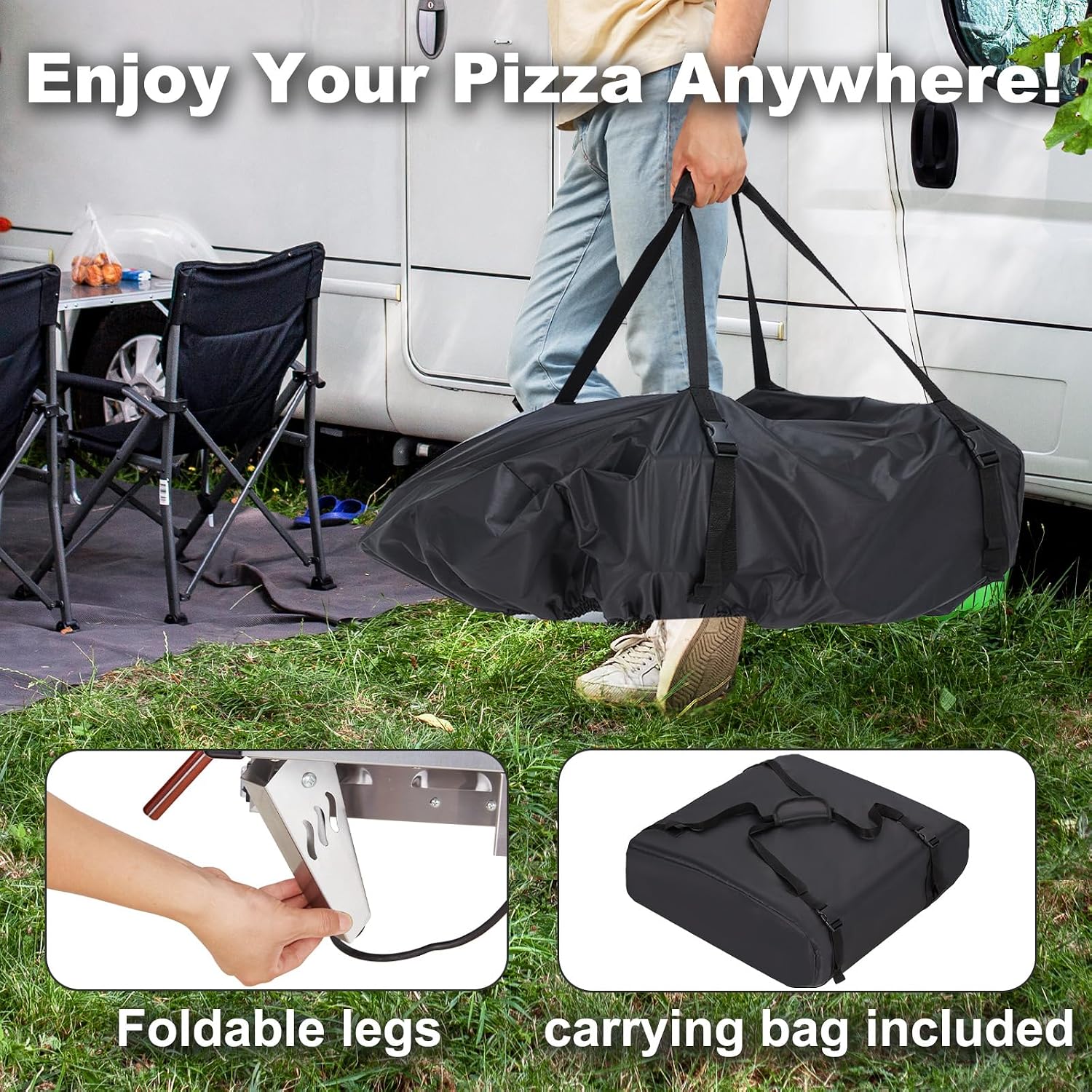 20 Inch Portable Propane Stainless Steel Outdoor Pizza Oven with Pull Out Handle and 360° Automatic Rotating Pizza Stone