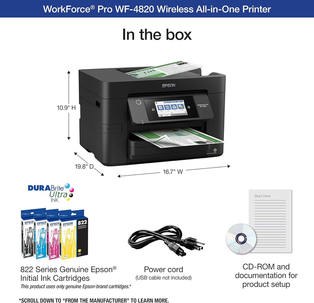 Workforce Pro WF-4820 Wireless Color Inkjet All-In-One Printer, Black, Large