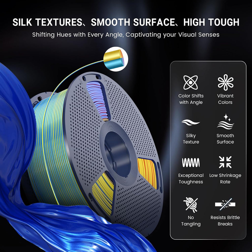 4KG Quadruple Color Silk Filament, Silk PLA 3D Printer Filament 1.75mm, Dimensional Accuracy +/- 0.02mm, 1KG