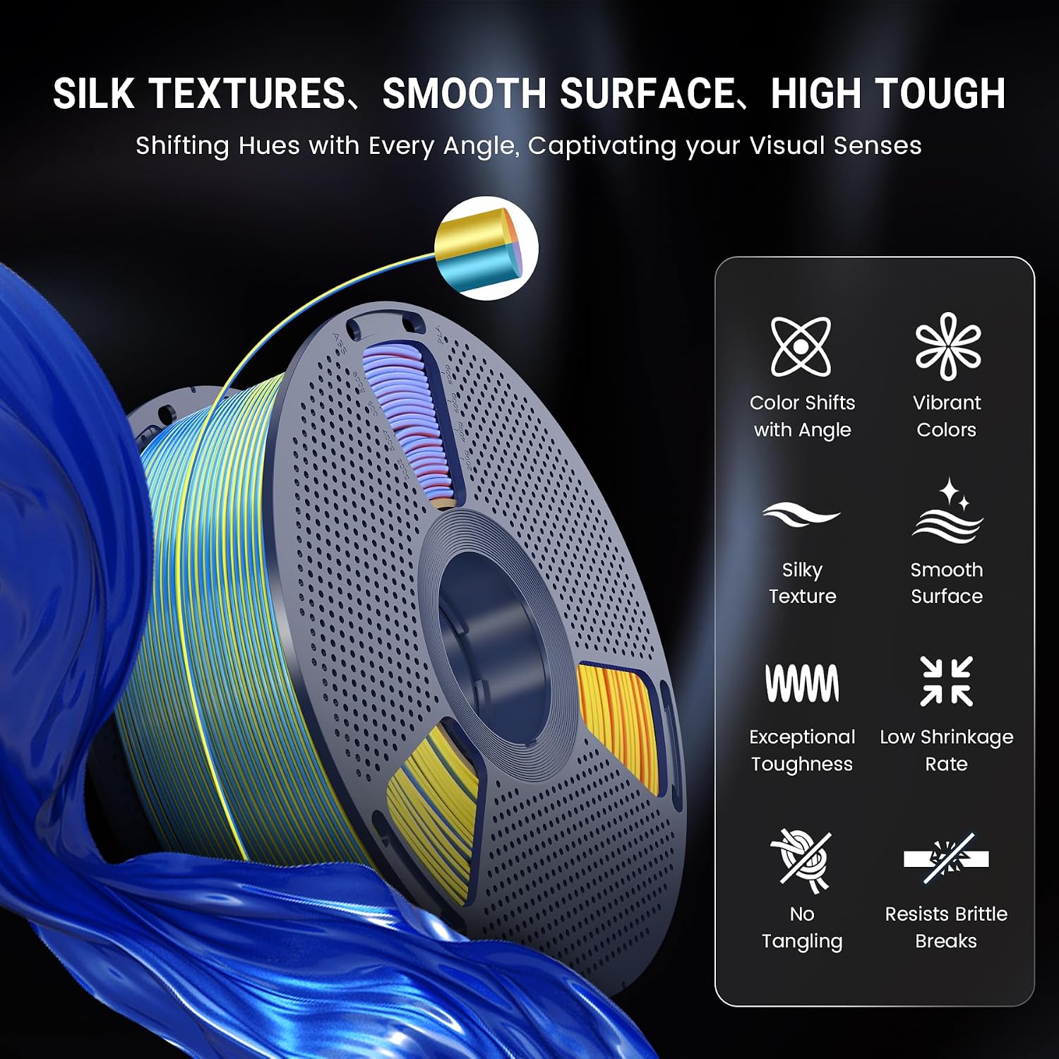 4KG Quadruple Color Silk Filament, Silk PLA 3D Printer Filament 1.75mm, Dimensional Accuracy +/- 0.02mm, 1KG