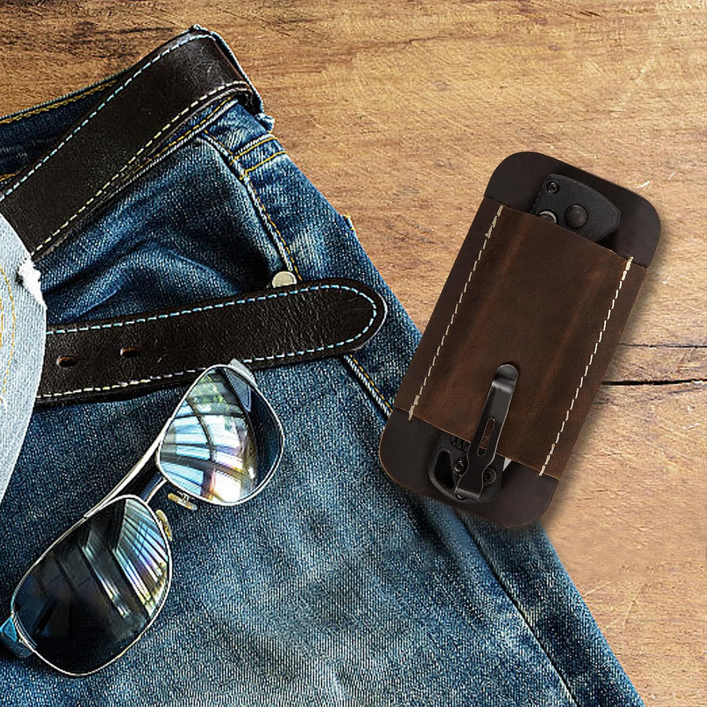 Knife Sheath,Leather Knife Sheath for Belt,Horizontal Carry Pocket Knife Holder,EDC Belt Organizer,Handmade Compact