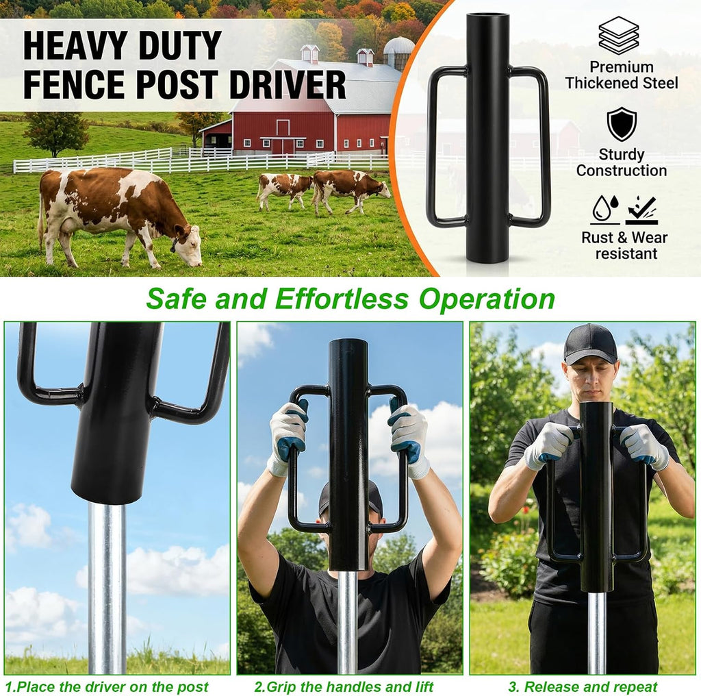 Fence Post Driver, 17 LBS Heavy Duty Hand Post Pounder with Handles for Metal U Posts, T Posts, Garden Wooden Fence
