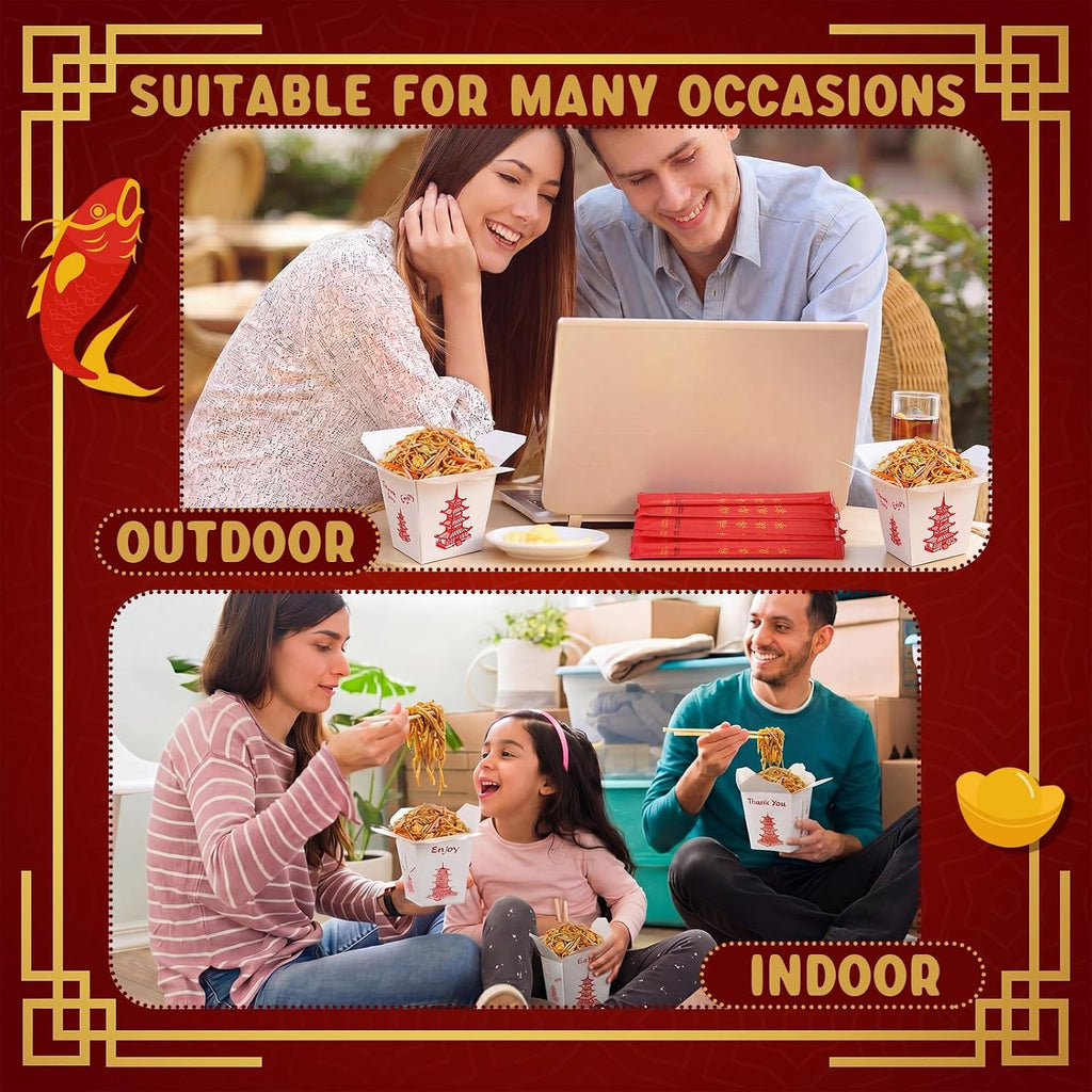 50 Sets 32 oz Chinese Take Out Boxes with Disposable Chopsticks