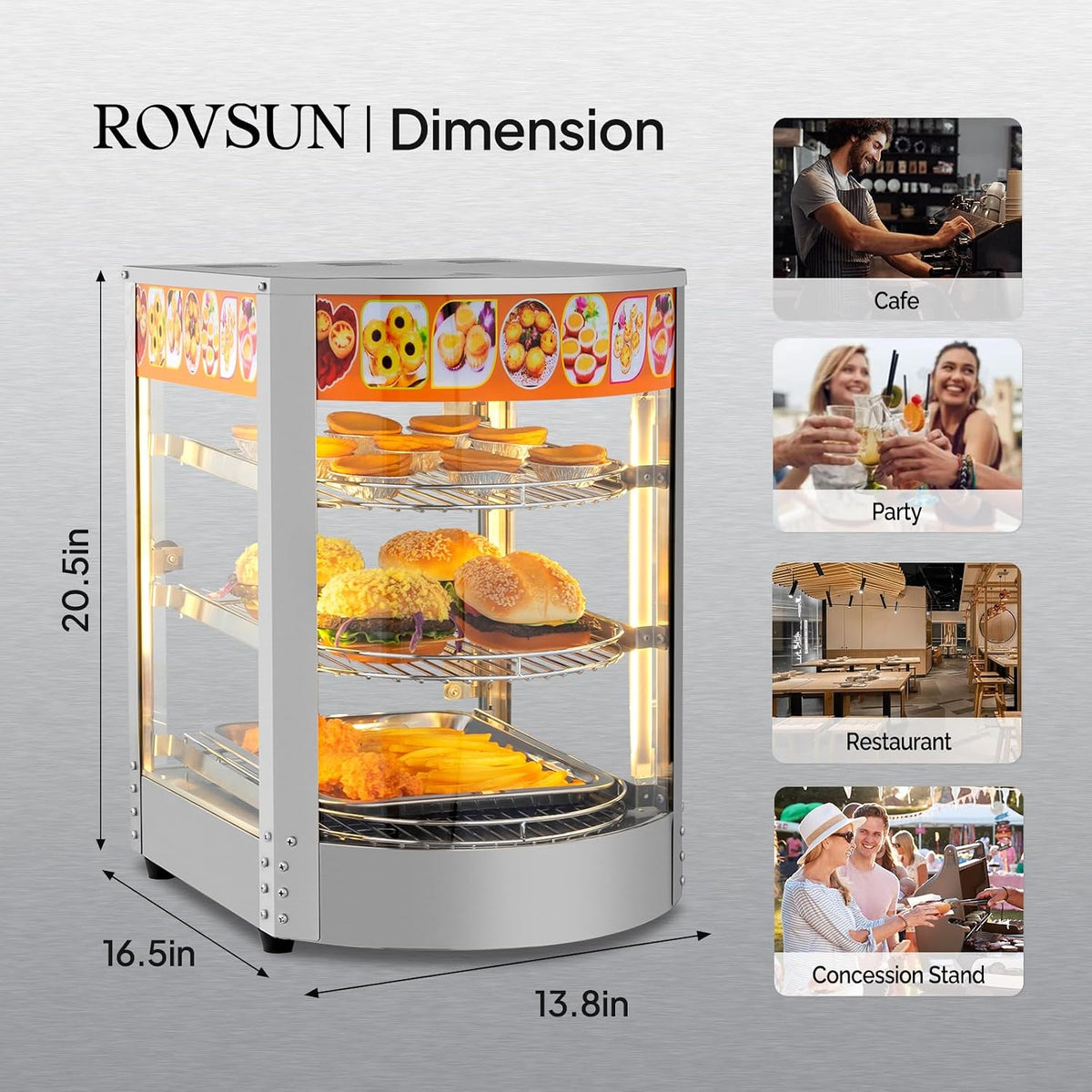 3-Tier Pizza Warmer Countertop, Commerical Food Warmer Display