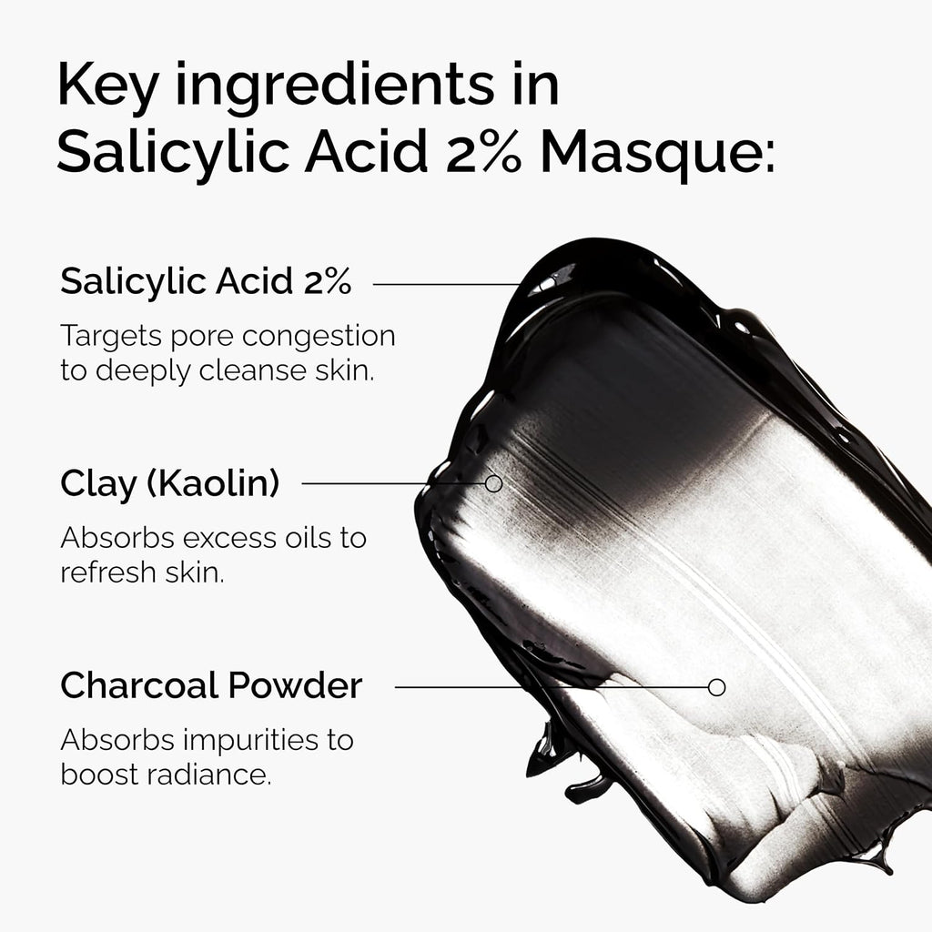 Salicylic Acid 2% Masque, Clarifying Charcoal & Clay Mask for Blemish-Prone Skin, 1.7 Fl Oz