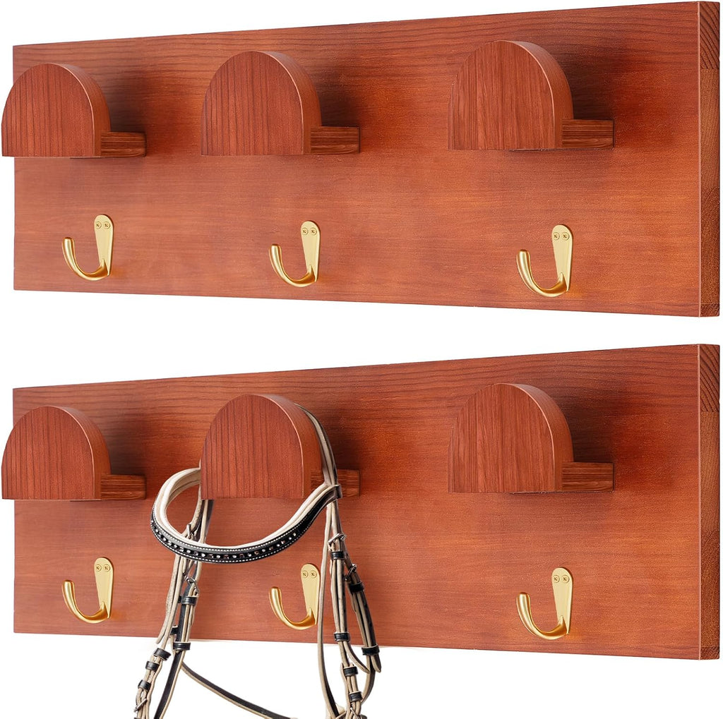 2 Pcs Wooden Bridle Rack for Horse Wall Mount, Vintage Tack Hooks