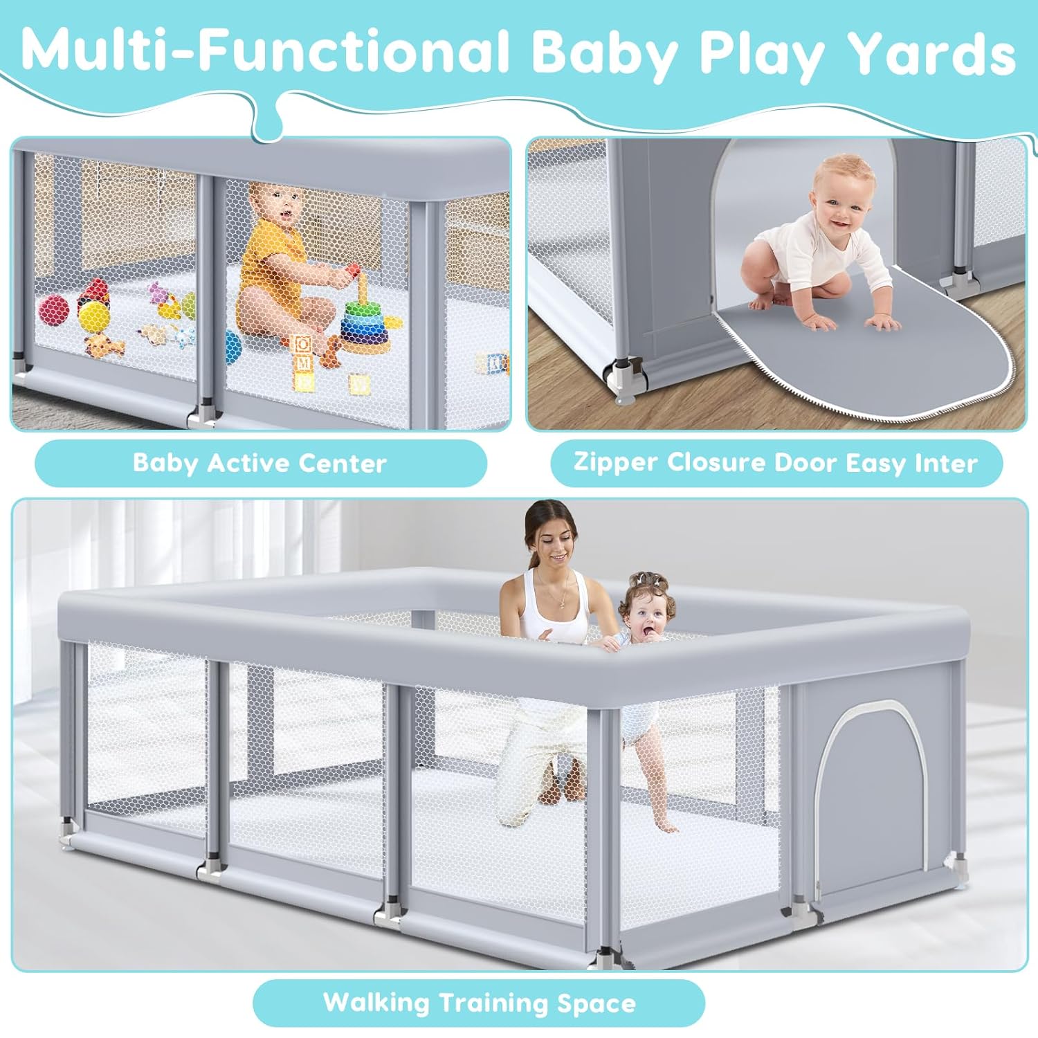 74" ×50" Large Baby Playpen, Baby Playard for Babies and Toddlers, Baby Fence Play Pens for Indoor & Outdoor, Sturdy