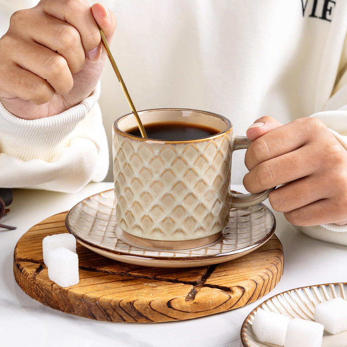 6 OZ Coffee Mugs with Saucer and Stand, Ceramic Espresso Coffee Cup