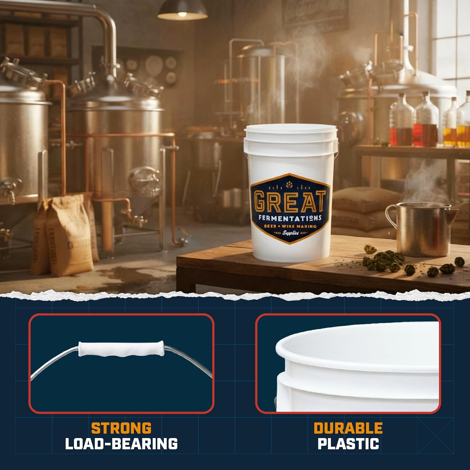 6.5 Gallon Fermenting Bucket - BPA Free Food Grade Fermentation Bucket without Lid - Multi-purpose Reusable Brewing