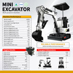 2650lb Mini Excavator with 13.5HP Gas Engine (White1)