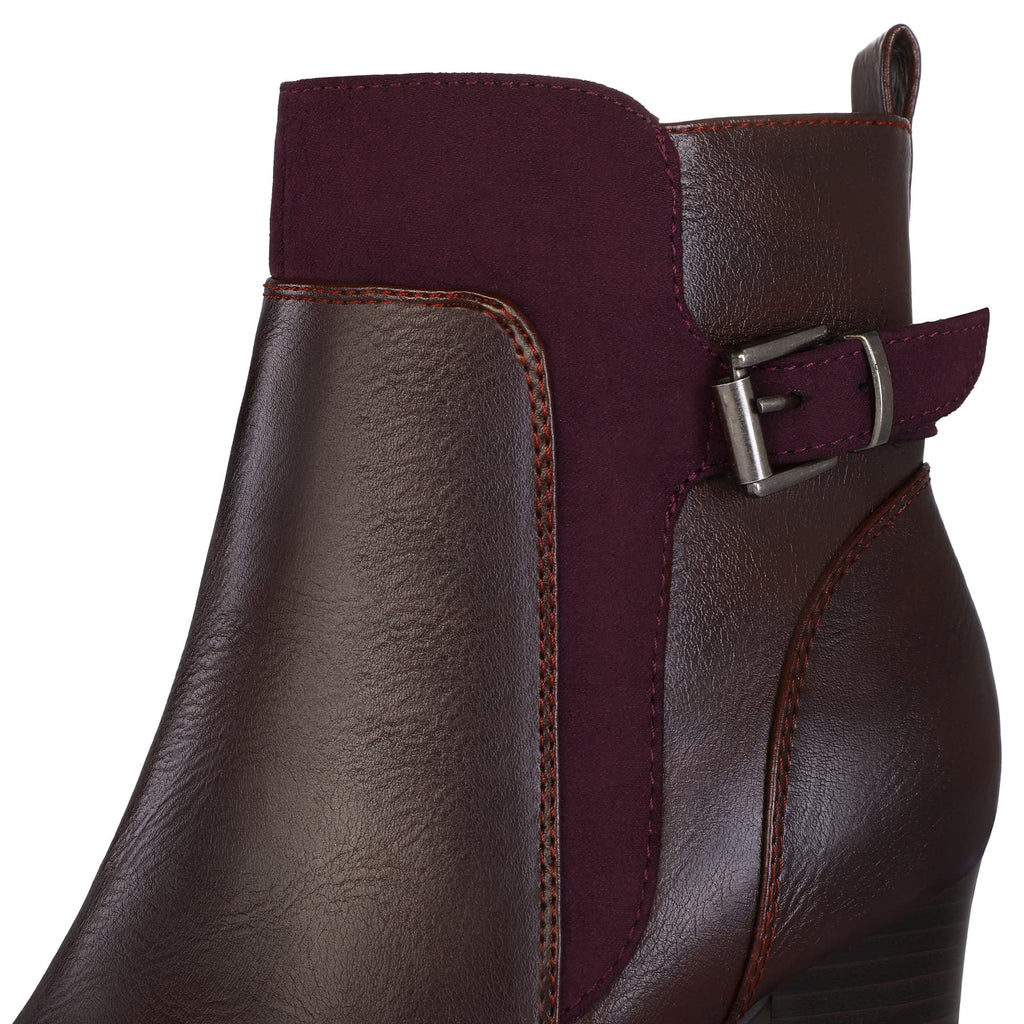 Women's Ankle Boots Side Zip Chunky Stacked Heel Booties with Wide