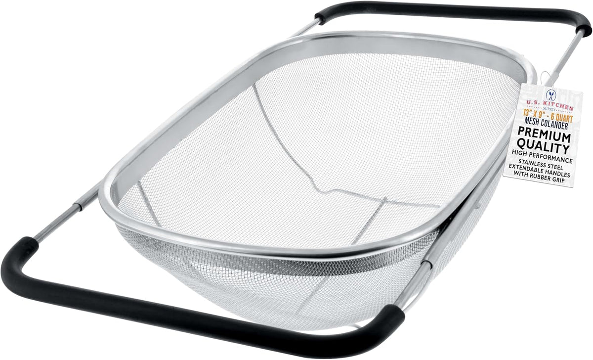 U.S. Kitchen Supply Stainless Steel Colander Strainer - 6-Quart Collapsible
