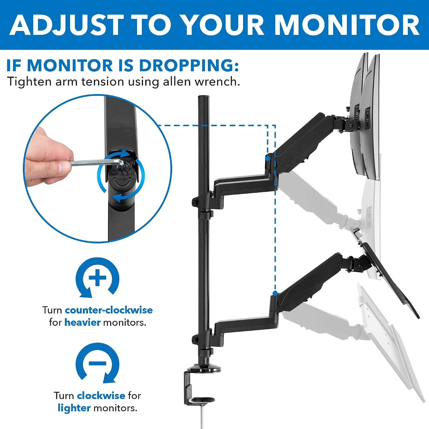 Dual Monitor Arm Desk Mount Sit-Stand Workstation with Keyboard Tray, Height Adjustable Gas Spring, Fits Two 17–32”