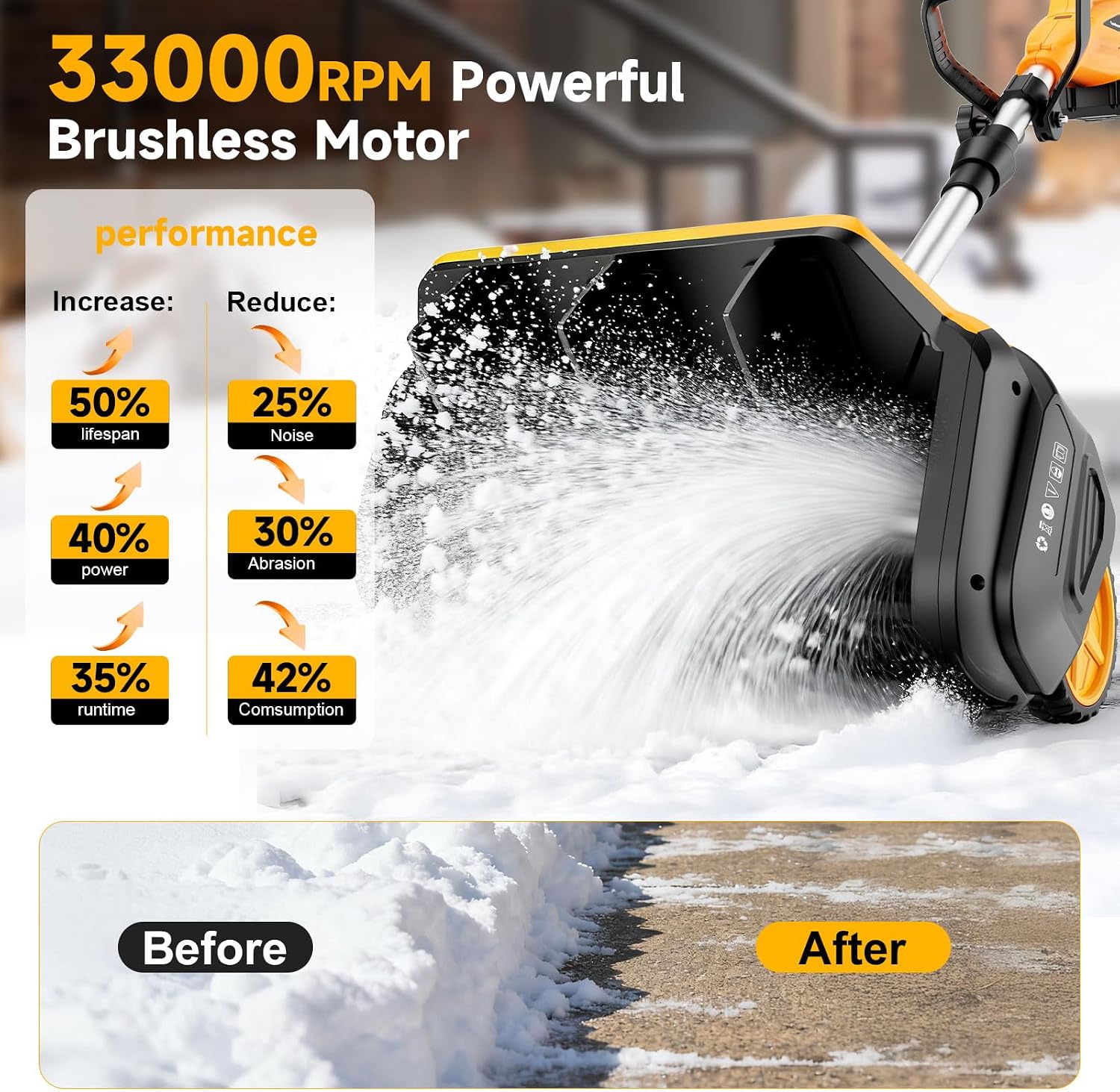 17-Inch Cordless Snow Shovel with Wheels, 9000mAh Brushless Electric Snow Blower Battery Powered, 26Ft Snow Thrower