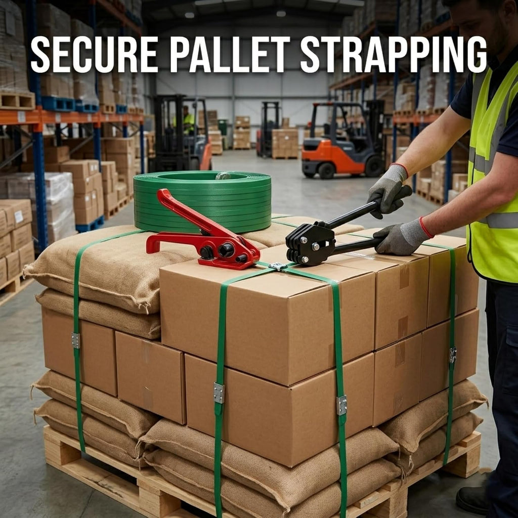 Poly Banding Strapping Kit with 1000ft PET Strap and 100 Buckles