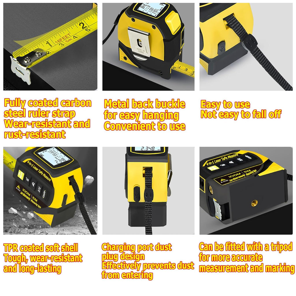 tape measure 4-in-1 laser Digital Measuring Tape & 60m/197ft Laser Distance Meter & with 16ft/5m & Crosshair markings