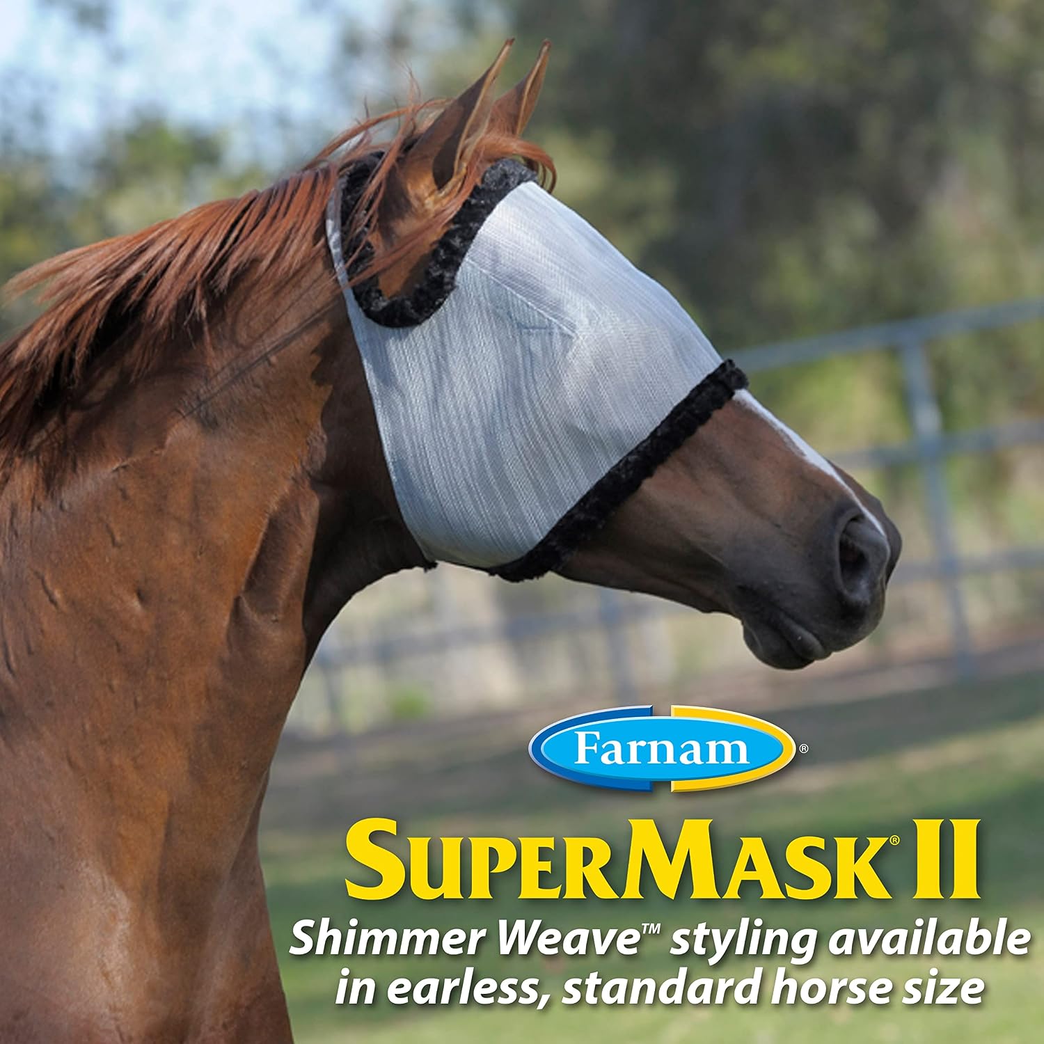 SuperMask II Shimmer Weave Mesh Horse Fly Mask Without Ears, Eye Protection from Insect Pests, Soft Silver Mesh with