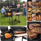 44in Large Barrel Charcoal Grills with Offset Smoker,Outdoor BBQ Grill,Vertical Picnic Barbecue Grills,Portable