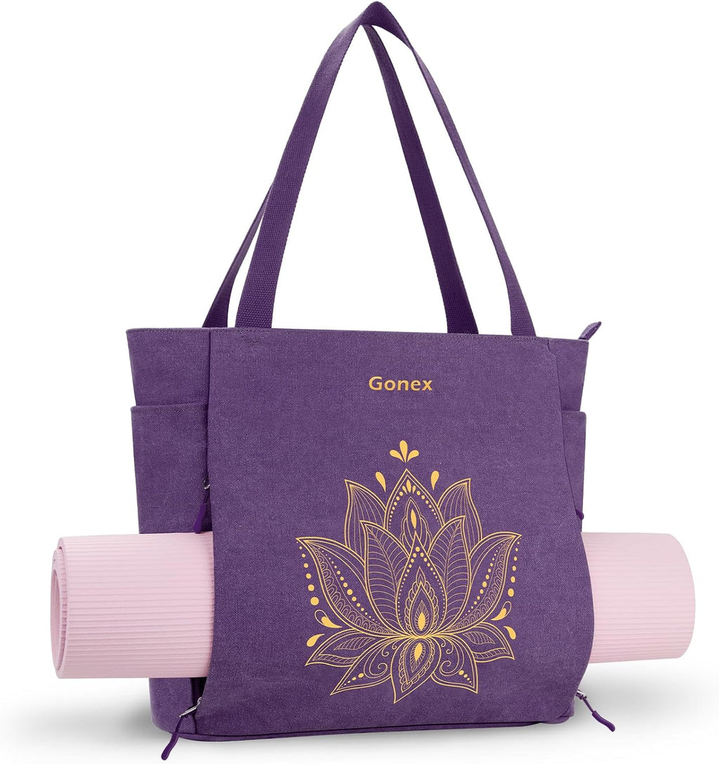 Yoga Mat Bag, Large Tote Bag with Multi Pockets for Women Men, Canvas Mat Carrier, Full Zipper Easy Access for