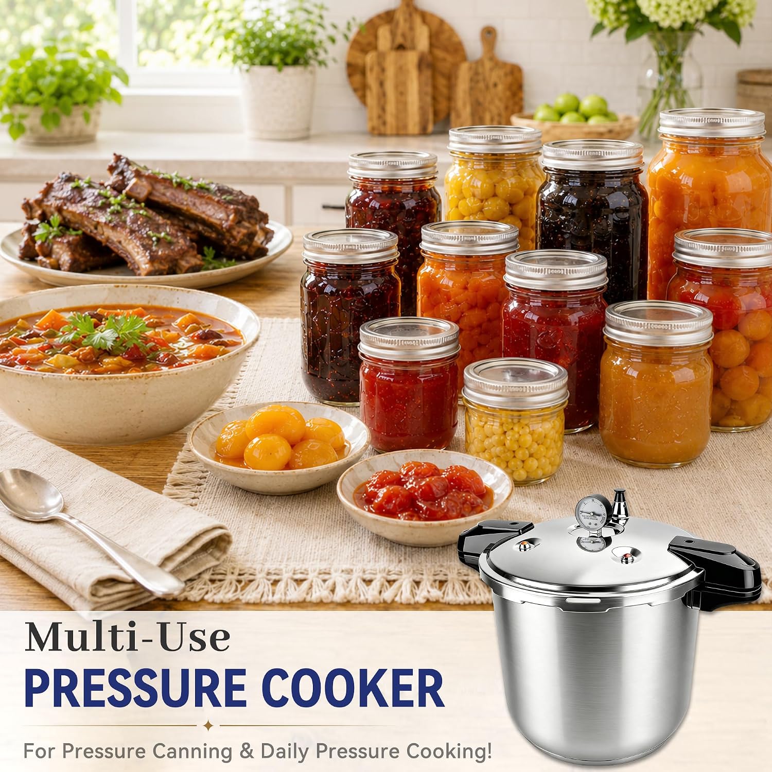 Canning Pressure Cooker Stainless Steel, 23 Qt Pressure Canner with Pressure Gauge, Ollas De Presión Para Cocinar