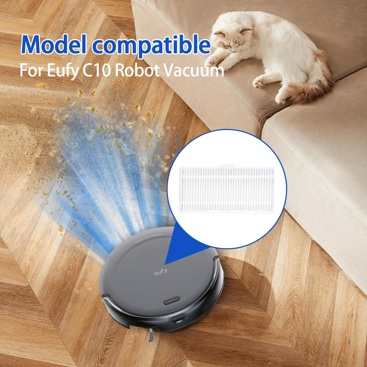 (6 Pack) C10 Replacement HEPA Filters Compatible with Eufy C10 Robot Vacuum, High-Efficiency Filter Accessories Kit