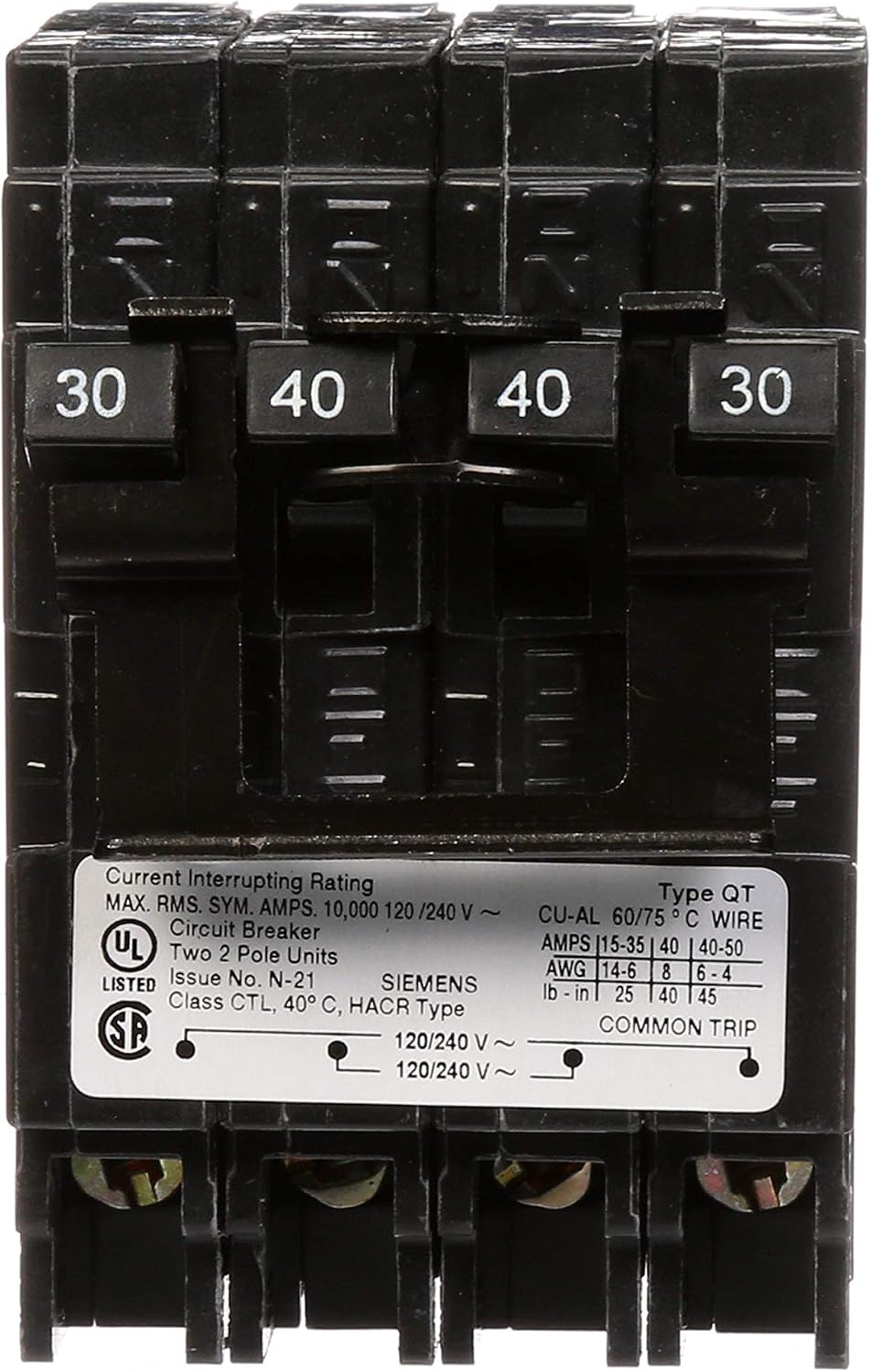 Siemens Q23040CT2 30-Amp Double Pole/40-Amp Double Pole 10-Kaic Circuit Breaker