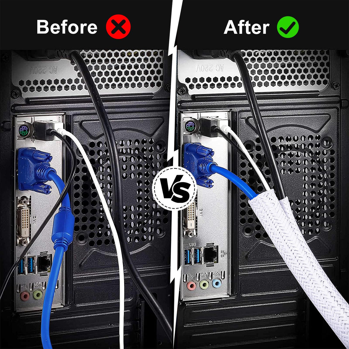 3/4 Inch 8ft Cable Management Loom Sleeve Cord Protector Wire Wrap Cover