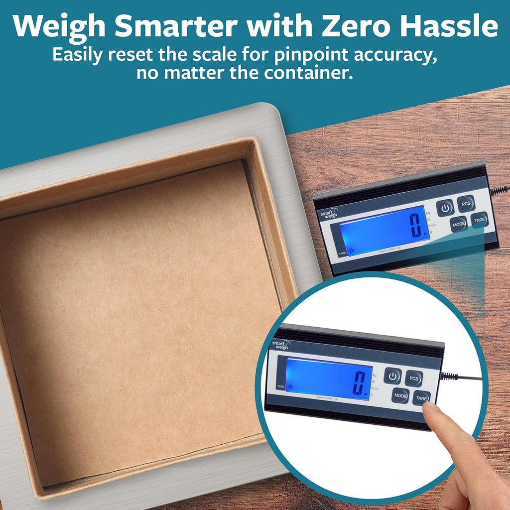 Digital Postal Shipping Scale, 440 lb Capacity, 1 oz Readability, Hold & Tare Functions, Battery or USB-C Power