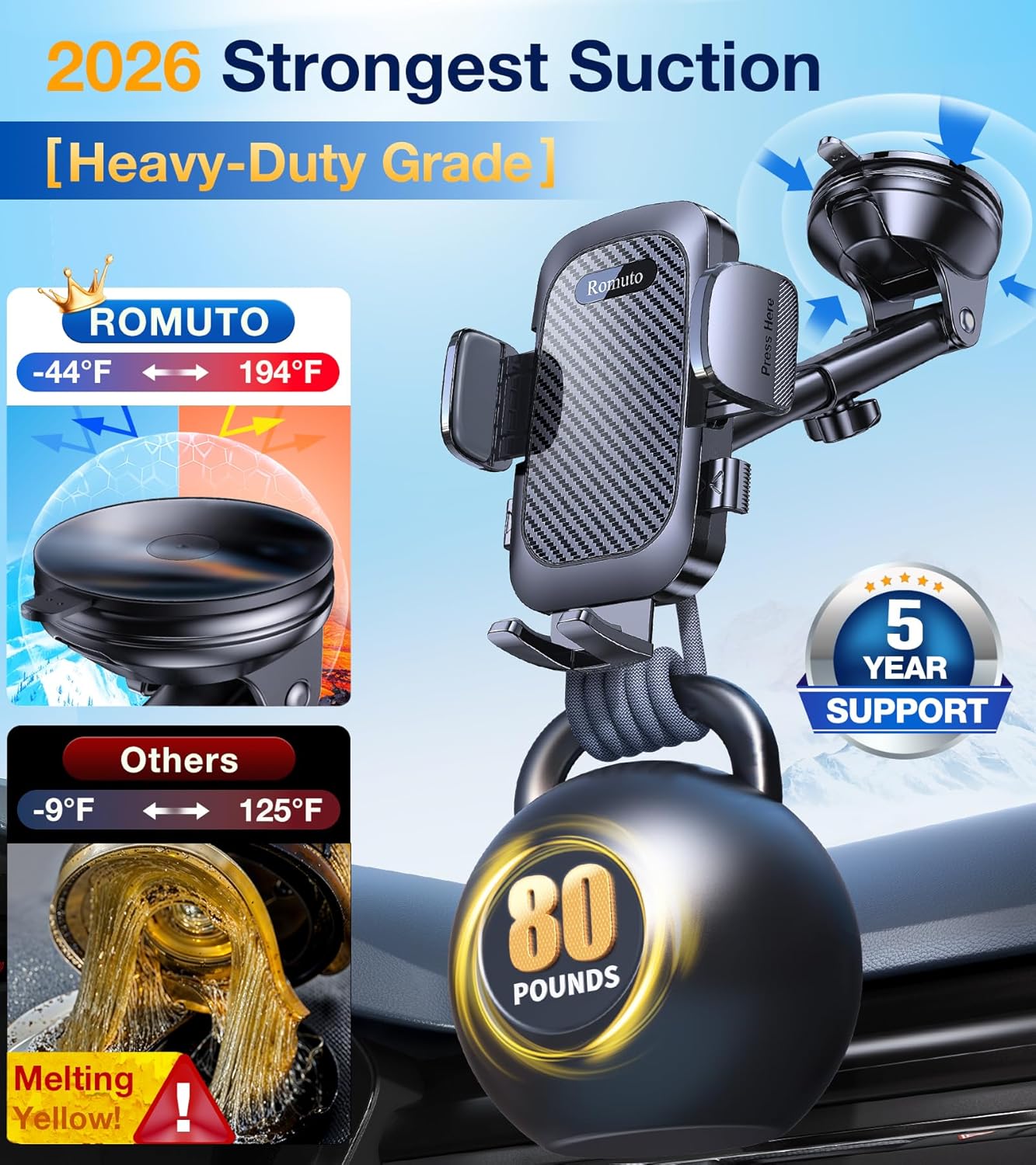 Phone Holders for Your Car Phone Holder Mount【2026 Strongest Suction】 Cell Phone Mount for Car Dash Windshield Vent
