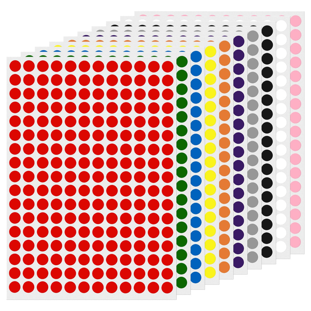 Round Labels 10 Color 0.4 Inch Vinyl Removable Dot Stickers 2040 PCS