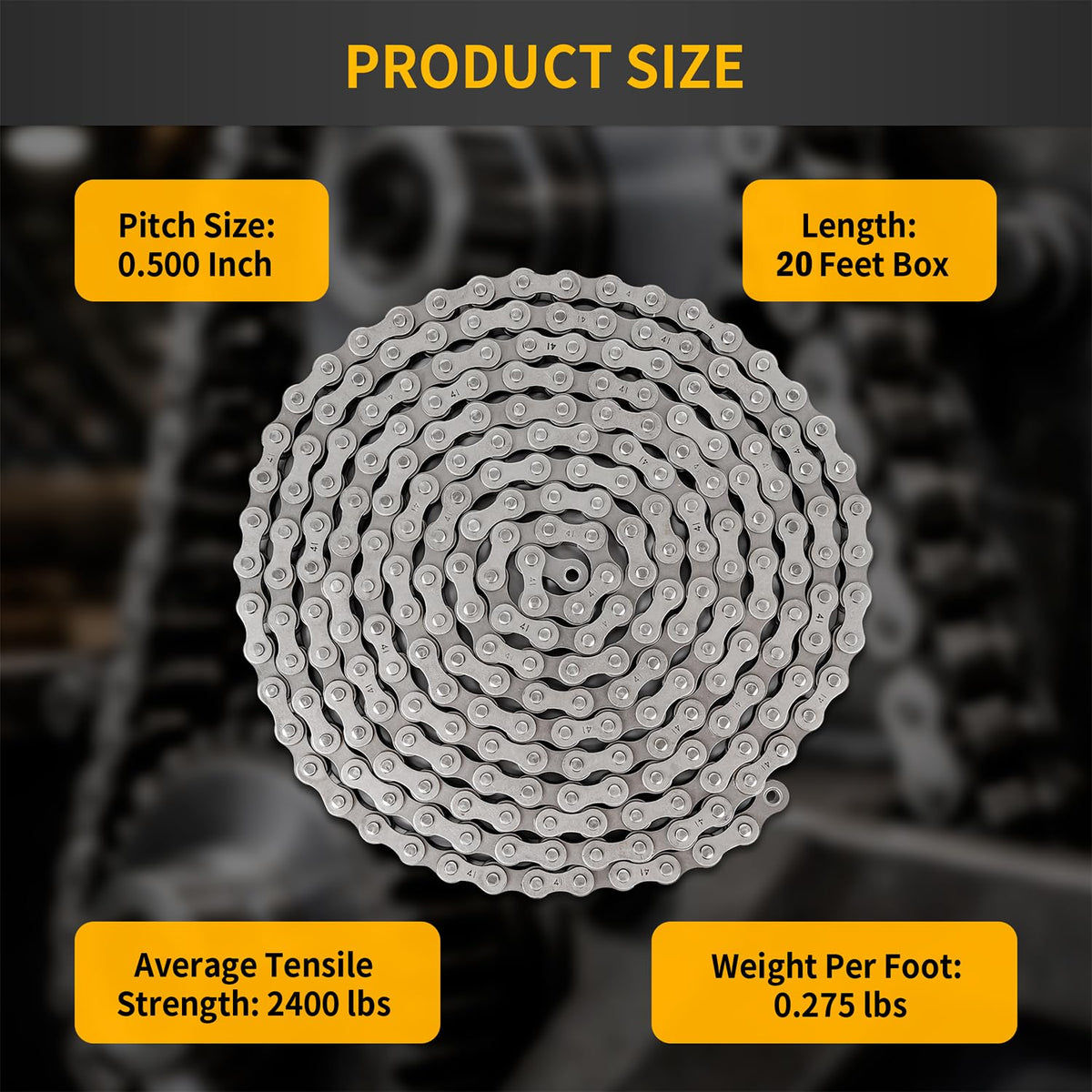 #41 Roller Chain 10 Feet for Gate Openers, Carbon Steel Operator Chain Replacement for Extension Automatic Sliding Gate Opener, Garage Hanger Door, Includes 5 Connecting Links