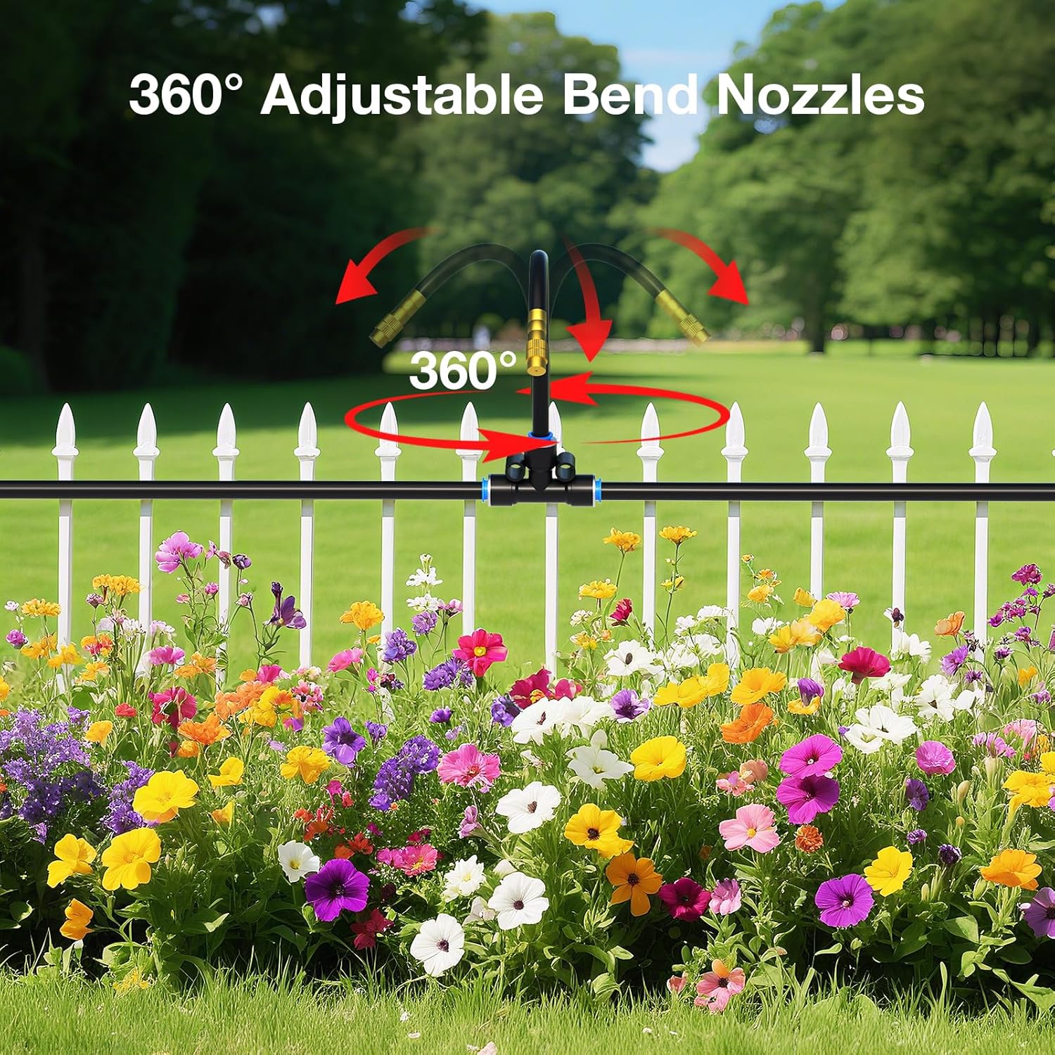 1/4" 100Ft Drip Irrigation System for Garden with 16pcs 360°Adjustable Brass Nozzles & Bendable Rod,Upgraded Watering