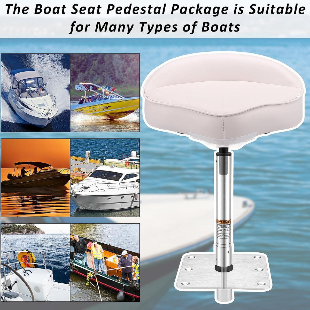 Boat Seat with Base Boat Chair with Stainless Steel Pedestal Mount, Marine-Grade Vinyl Exterior