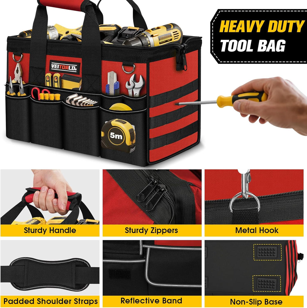 16-Inch Heavy Duty Tool Bag, 19-Pockets Tool Box Organizer, Portable Toolbag W/Soft Handle for Organized Storage